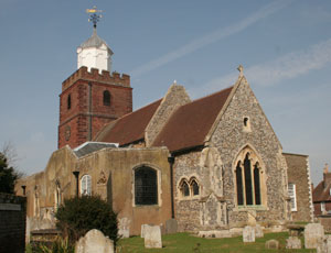 View from the Garden of Rememberance, showing the earlier  parts of the church with the later tower in the background